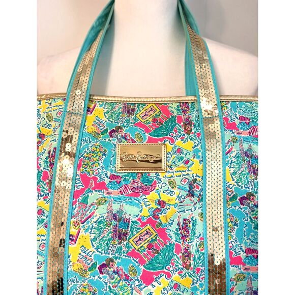 Lilly Pulitzer In The Beginning Gold Sparkle Tote Bag – Gold Sequin Trim - Picture 3 of 16